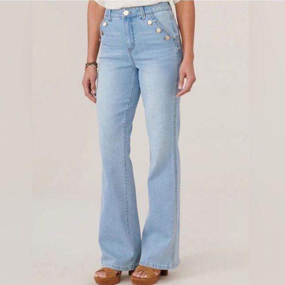 Democracy Ab solution Skyrise Long Flare Jean w Angled Button-Lined Pockets 12 - Picture 2 of 9